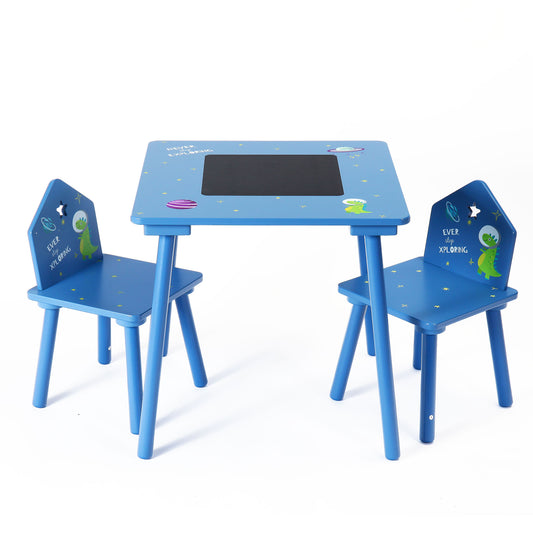 Rundad Kids Table and Chair Set with Chalkboard, Space Alien Theme Desk and Chairs for Toddler Boys 2-4 Year Old, Wooden Children Furniture Suit for Home & Classroom Drawing Reading